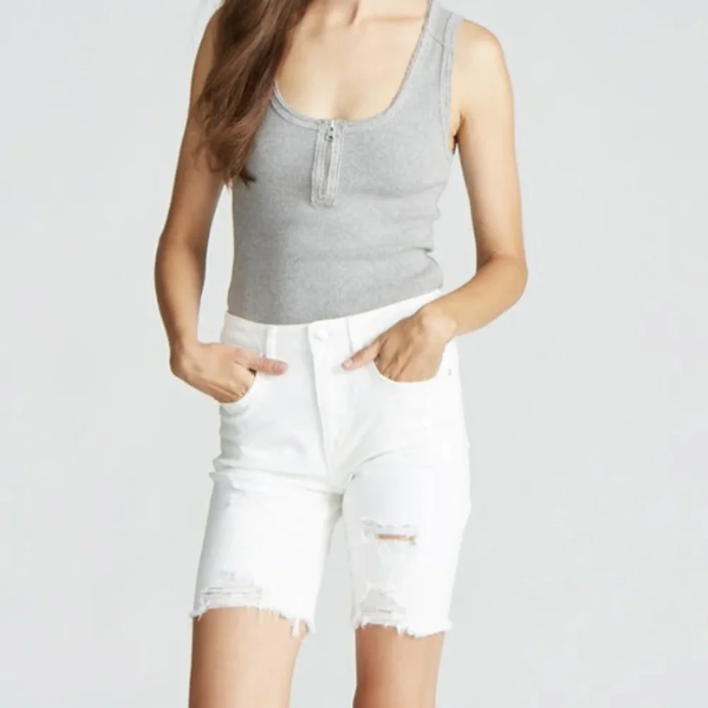 Vigoss Ace High Waisted Destructed Bermuda Denim Shorts White Size 29
